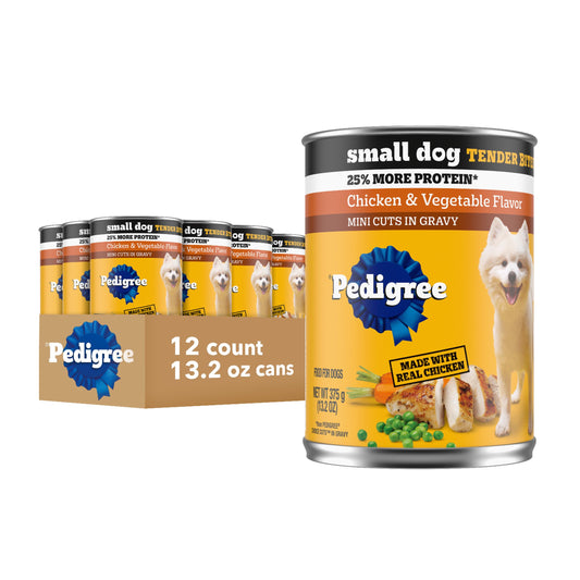 Pedigree Small Dog Tender Bites in Gravy Wet Dog Food Cans, Steak & Vegetable Flavor, 13.2 oz. Cans, 12 Count