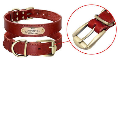 Custom Engraved Leather Dog Collar With Golden Nameplate - Personalized Identification For Medium To Large Dogs
