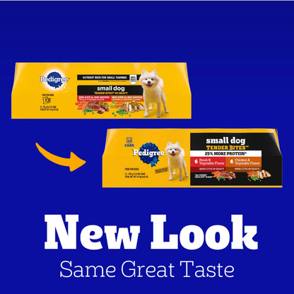 Pedigree Small Dog Tender Bites in Gravy Wet Dog Food Cans, Steak & Vegetable Flavor, 13.2 oz. Cans, 12 Count