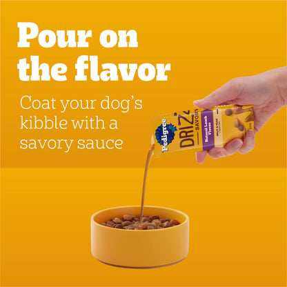 Pedigree Drizzlers for Dogs, Wet Dog Food Gravy Savory Sauce Multipack, 60g Dual-Serving Pouch, 16 Count, Pack of 2 (32 Pouches, 64 Servings Total)