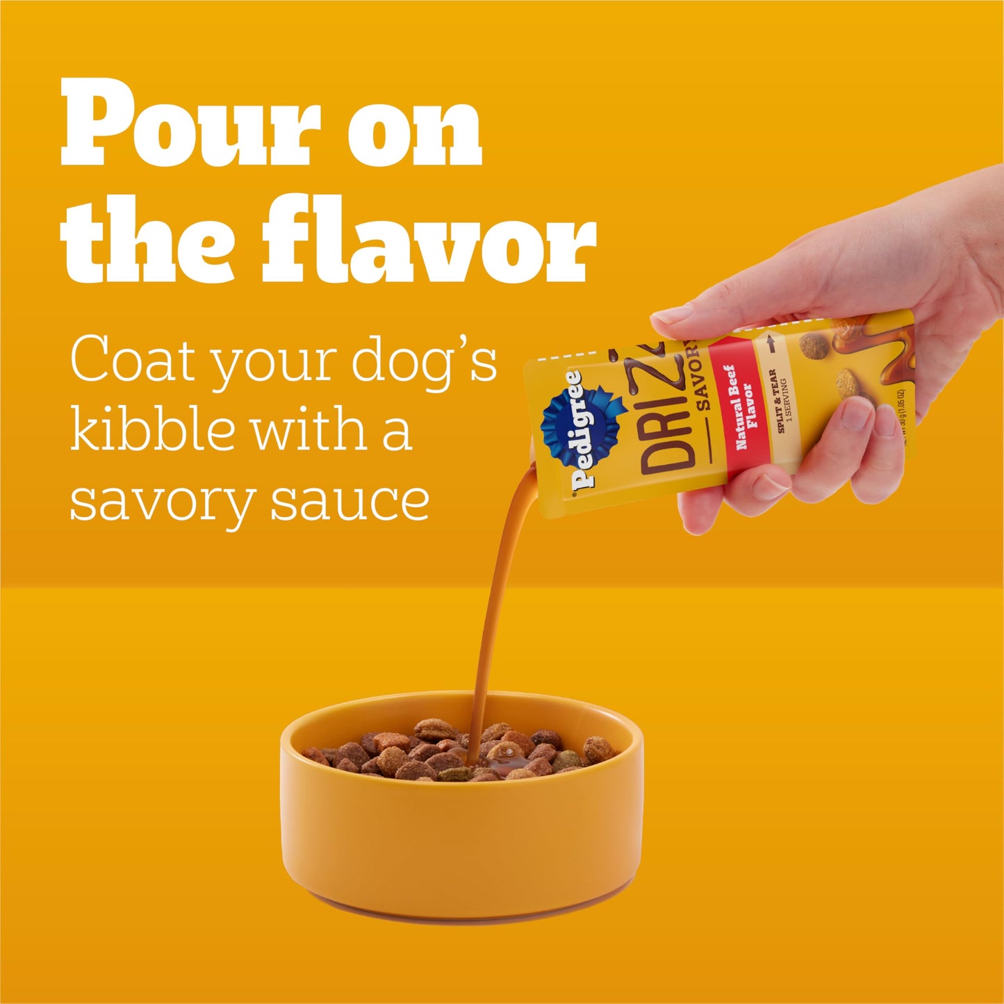 Pedigree Drizzlers for Dogs, Wet Dog Food Gravy Savory Sauce Multipack, 60g Dual-Serving Pouch, 16 Count, Pack of 2 (32 Pouches, 64 Servings Total)
