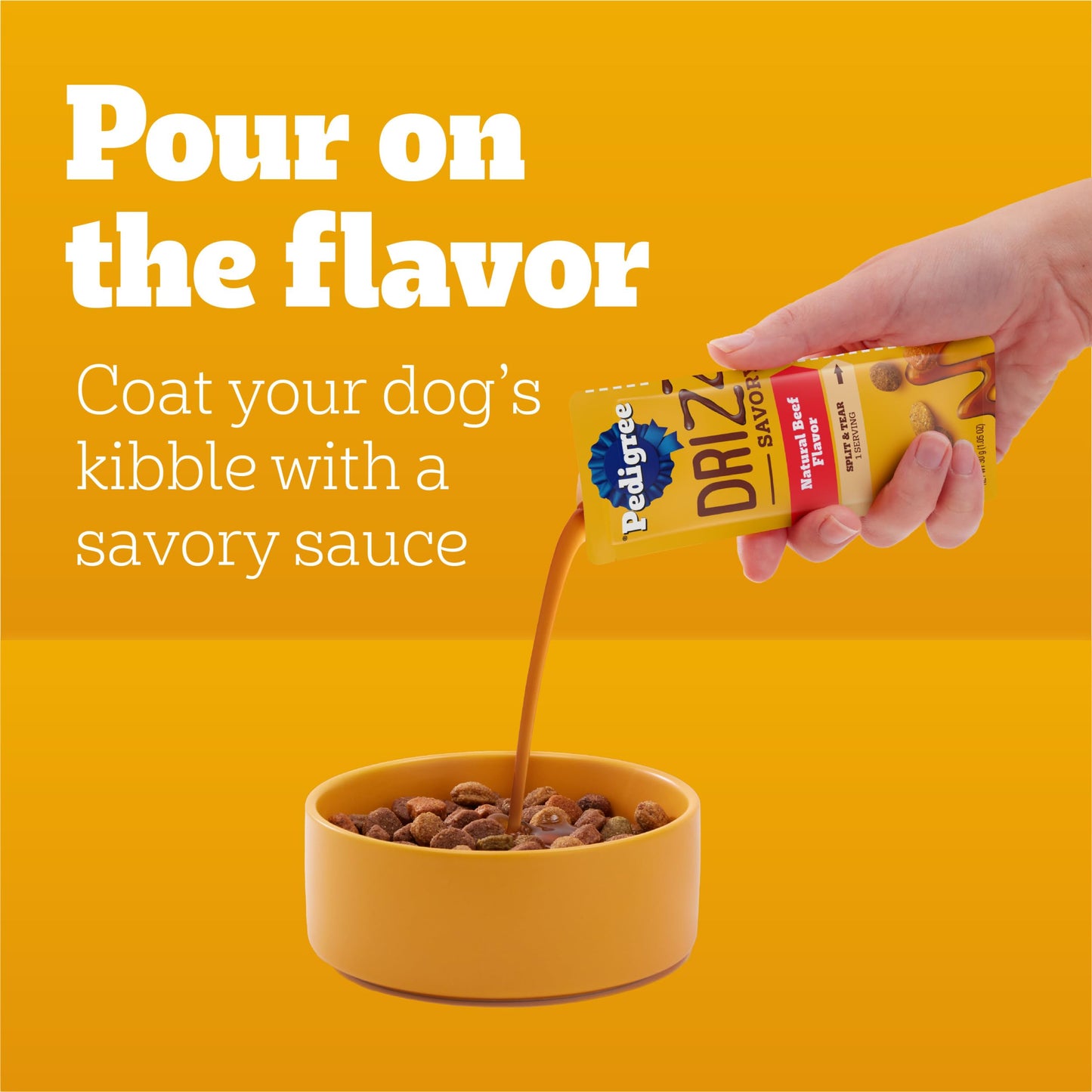 Pedigree Drizzlers for Dogs, Wet Dog Food Gravy Savory Sauce Multipack, 60g Dual-Serving Pouch, 16 Count, Pack of 2 (32 Pouches, 64 Servings Total)