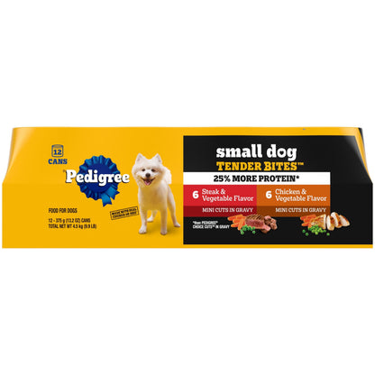Pedigree Small Dog Tender Bites in Gravy Wet Dog Food Cans, Steak & Vegetable Flavor, 13.2 oz. Cans, 12 Count