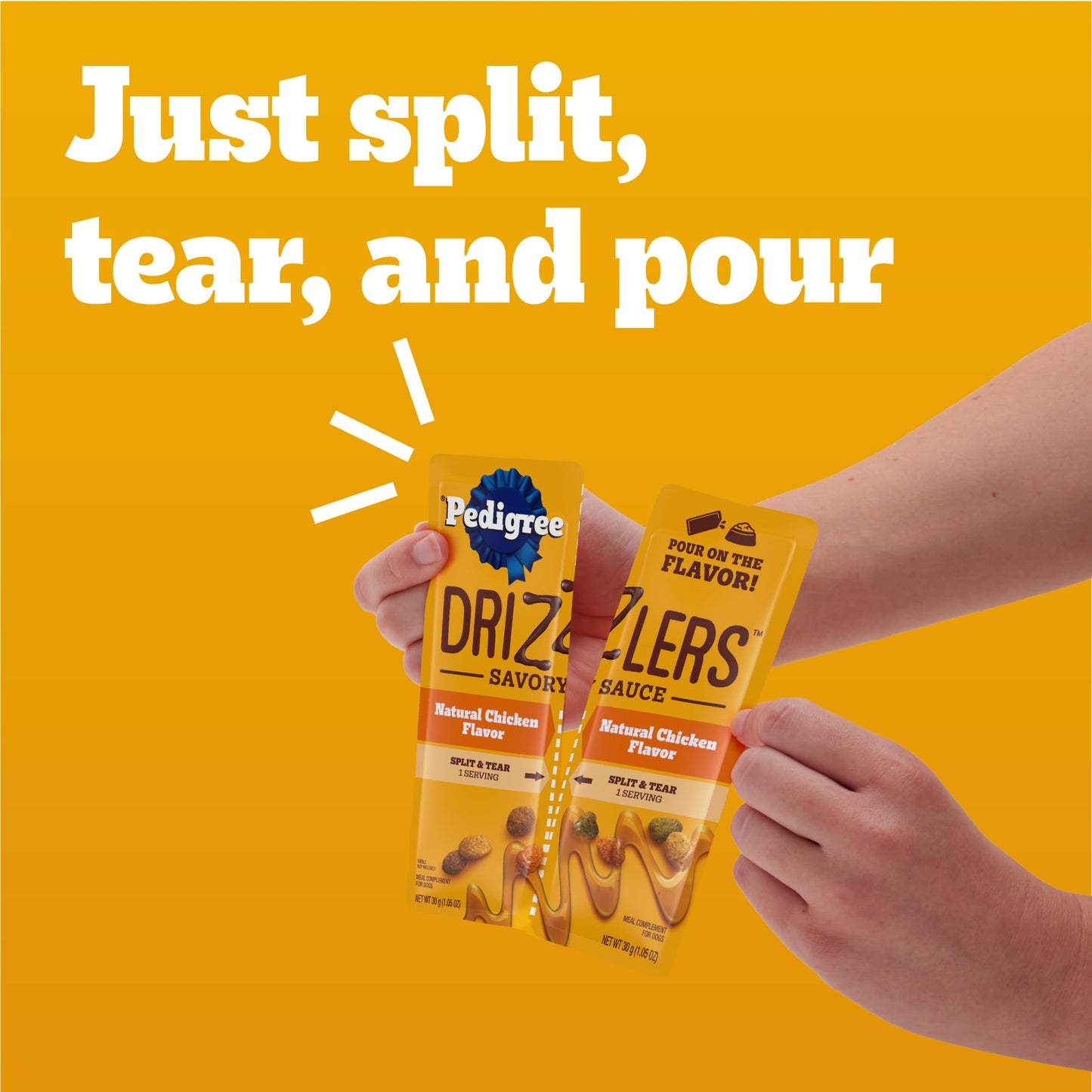 Pedigree Drizzlers for Dogs, Wet Dog Food Gravy Savory Sauce Multipack, 60g Dual-Serving Pouch, 16 Count, Pack of 2 (32 Pouches, 64 Servings Total)
