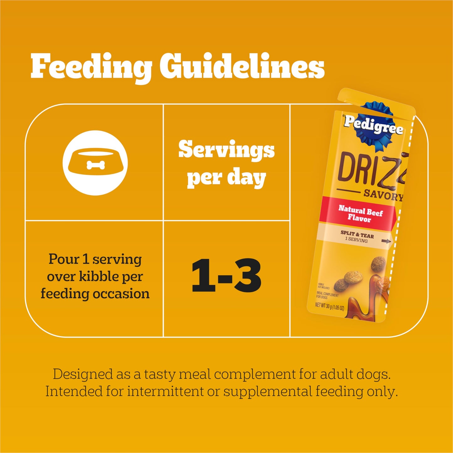 Pedigree Drizzlers for Dogs, Wet Dog Food Gravy Savory Sauce Multipack, 60g Dual-Serving Pouch, 16 Count, Pack of 2 (32 Pouches, 64 Servings Total)