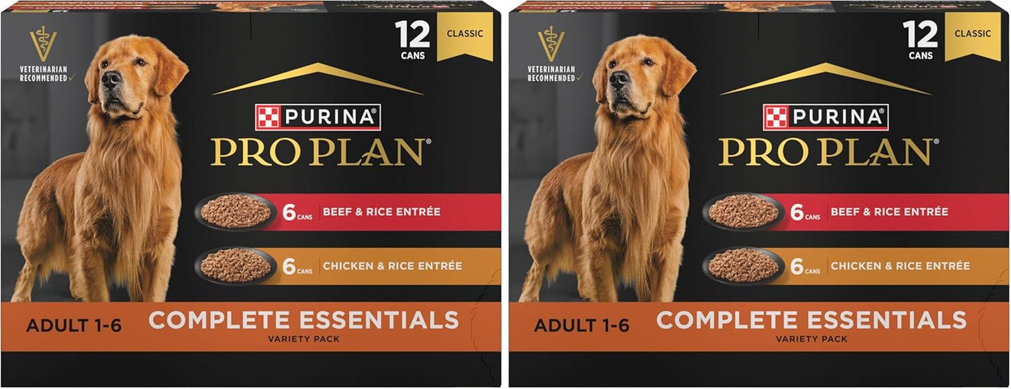 Purina Pro Plan Complete Essentials Wet Dog Food Chicken and Rice Entree and Beef and Rice Entree Variety Pack - (Pack of 12) 13 oz. Cans