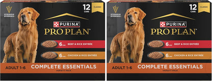 Purina Pro Plan Complete Essentials Wet Dog Food Chicken and Rice Entree and Beef and Rice Entree Variety Pack - (Pack of 12) 13 oz. Cans