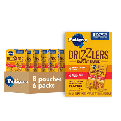 Pedigree Drizzlers for Dogs, Wet Dog Food Gravy Savory Sauce Multipack, 60g Dual-Serving Pouch, 16 Count, Pack of 2 (32 Pouches, 64 Servings Total)