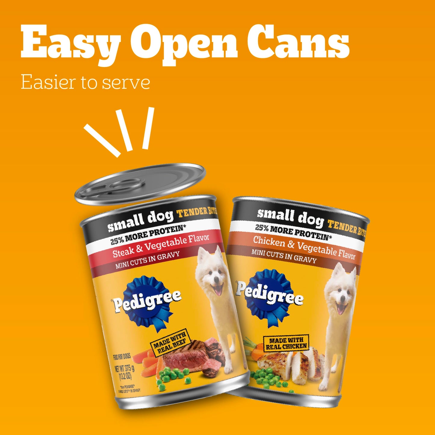 Pedigree Small Dog Tender Bites in Gravy Wet Dog Food Cans, Steak & Vegetable Flavor, 13.2 oz. Cans, 12 Count