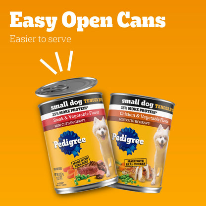 Pedigree Small Dog Tender Bites in Gravy Wet Dog Food Cans, Steak & Vegetable Flavor, 13.2 oz. Cans, 12 Count