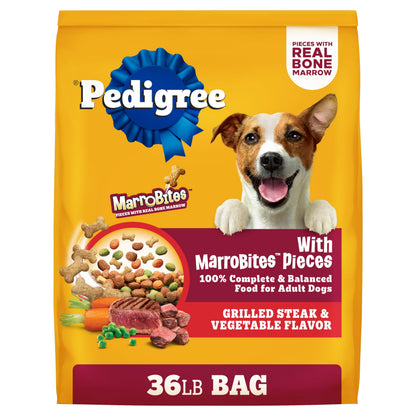 Pedigree Dry Dog Food with MarroBites Pieces, Grilled Steak & Vegetable Flavor for Adult Dogs, 14 lb. Bag