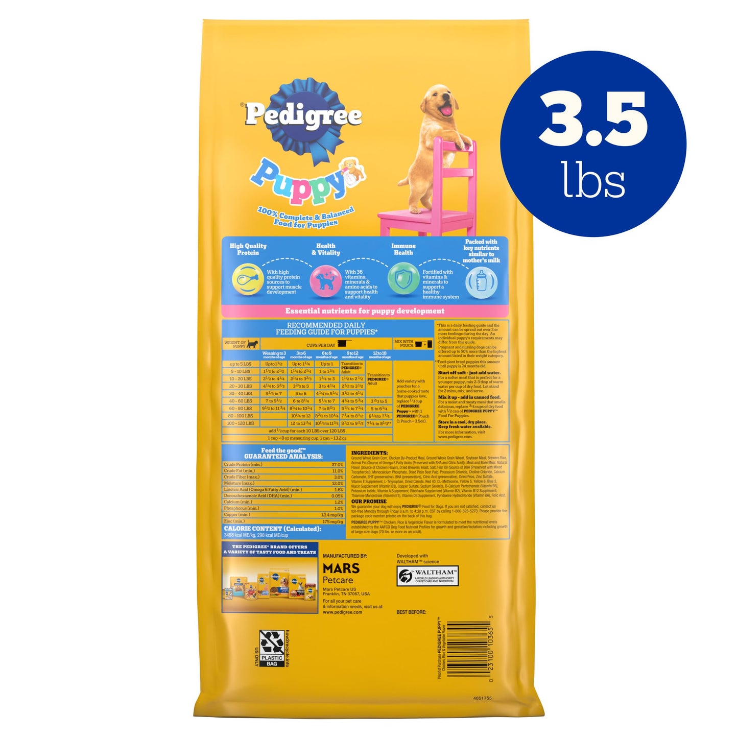 Pedigree Dry Puppy Food, Puppy Dry Food with Grilled Steak and Vegetable Flavor, 3.5 lb. Bag