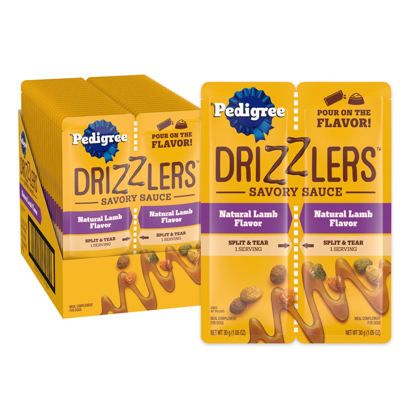 Pedigree Drizzlers for Dogs, Wet Dog Food Gravy Savory Sauce Multipack, 60g Dual-Serving Pouch, 16 Count, Pack of 2 (32 Pouches, 64 Servings Total)