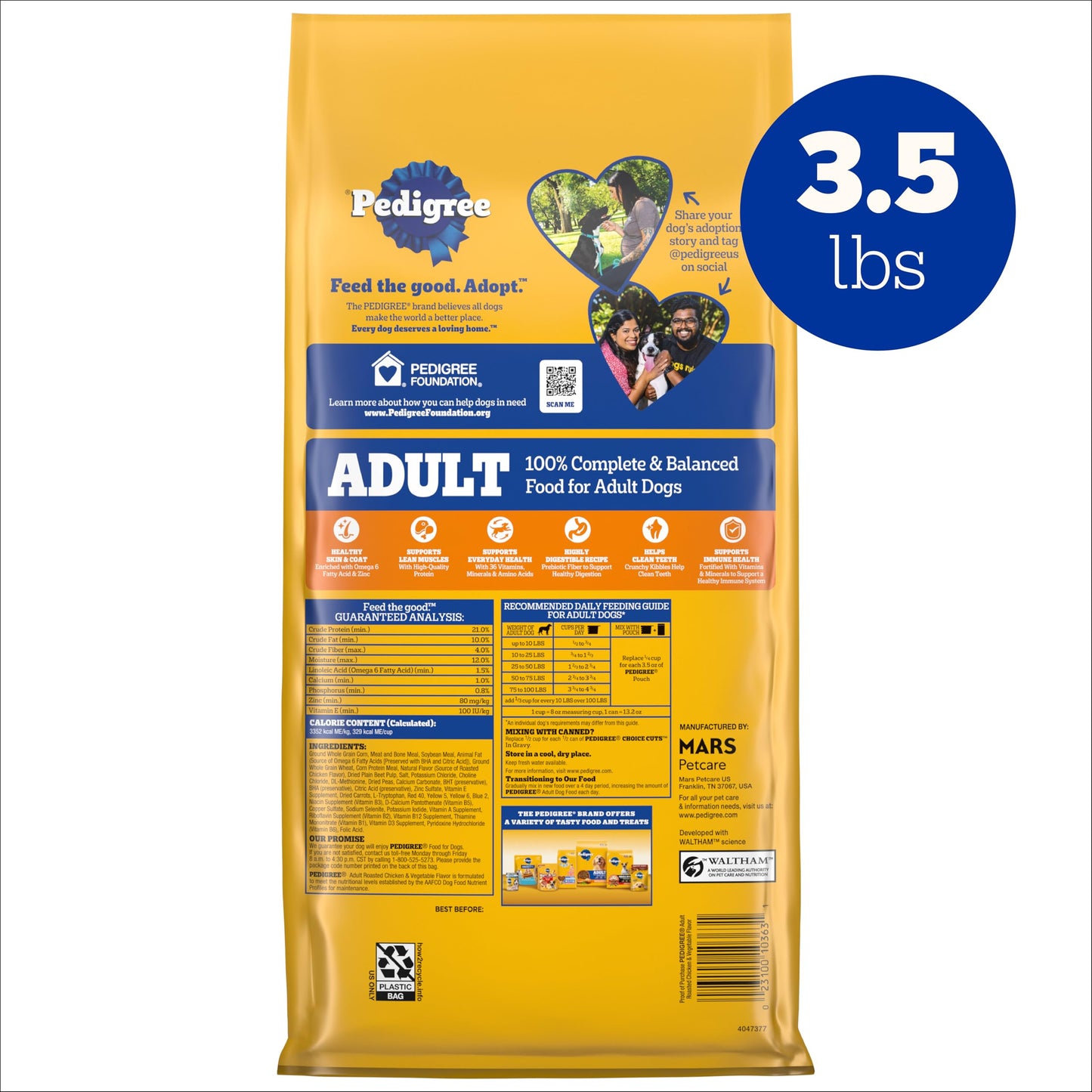 Pedigree Adult Dry Dog Food, Complete Nutrition, Grilled Steak & Vegetable Flavor, 18 lb. Bag