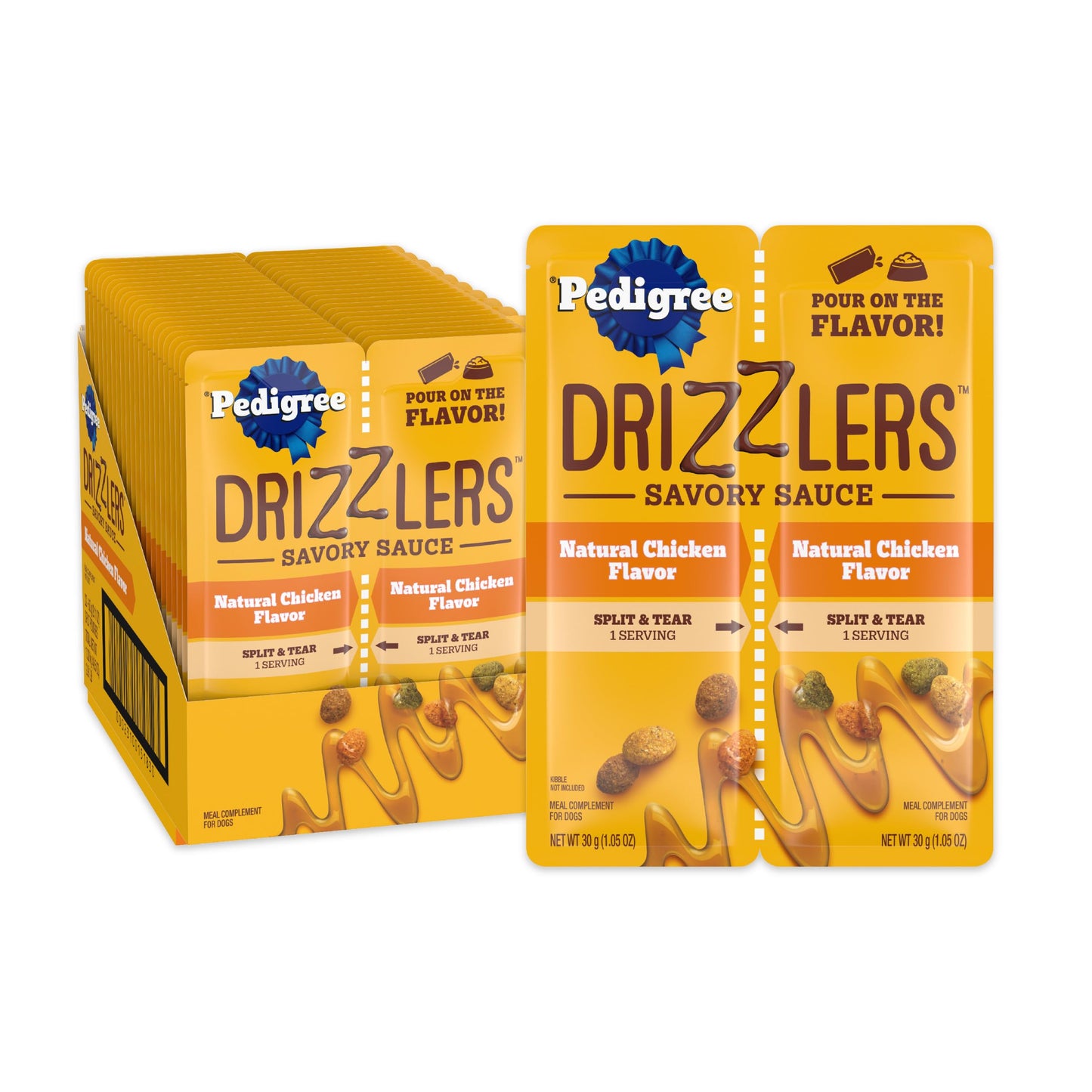 Pedigree Drizzlers for Dogs, Wet Dog Food Gravy Savory Sauce Multipack, 60g Dual-Serving Pouch, 16 Count, Pack of 2 (32 Pouches, 64 Servings Total)