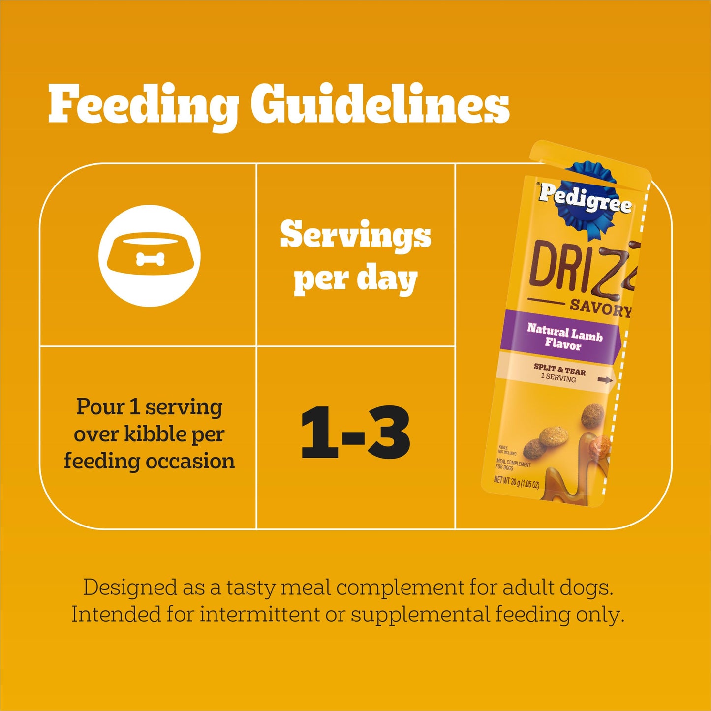 Pedigree Drizzlers for Dogs, Wet Dog Food Gravy Savory Sauce Multipack, 60g Dual-Serving Pouch, 16 Count, Pack of 2 (32 Pouches, 64 Servings Total)