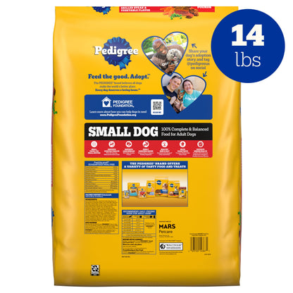 Pedigree Dry Dog Food for Adult Small Dogs, Grilled Steak and Vegetable Flavor, 14 lb. Bag