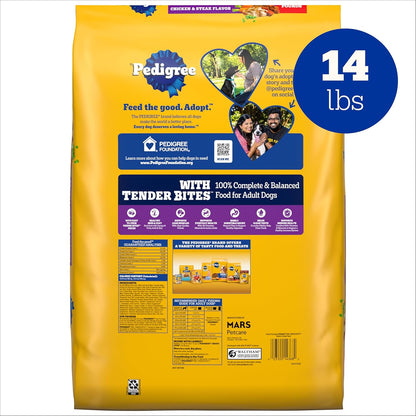 Pedigree Dry Dog Food Tender Bites, Adult Chicken and Steak Flavor, 14 lb. Bag