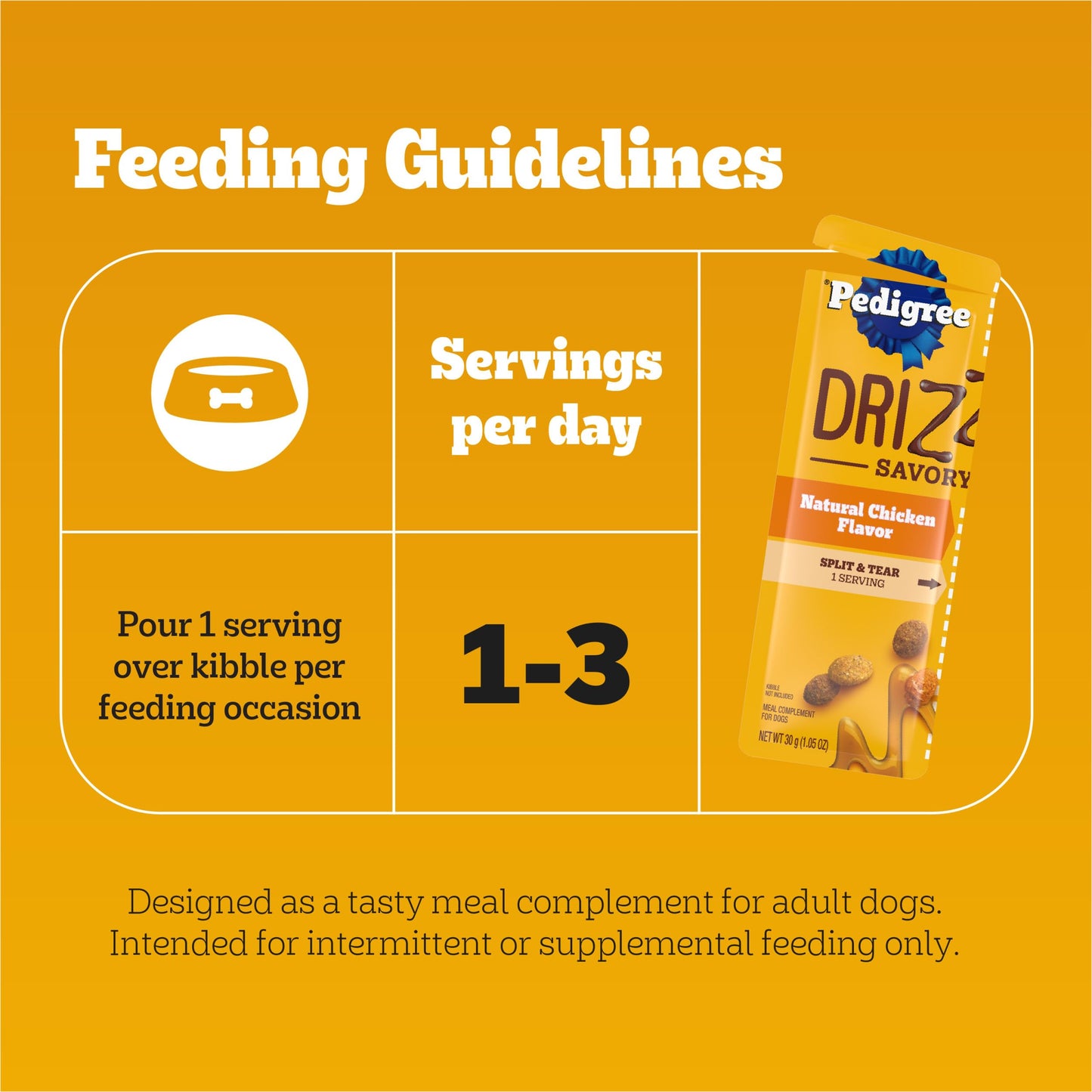 Pedigree Drizzlers for Dogs, Wet Dog Food Gravy Savory Sauce Multipack, 60g Dual-Serving Pouch, 16 Count, Pack of 2 (32 Pouches, 64 Servings Total)