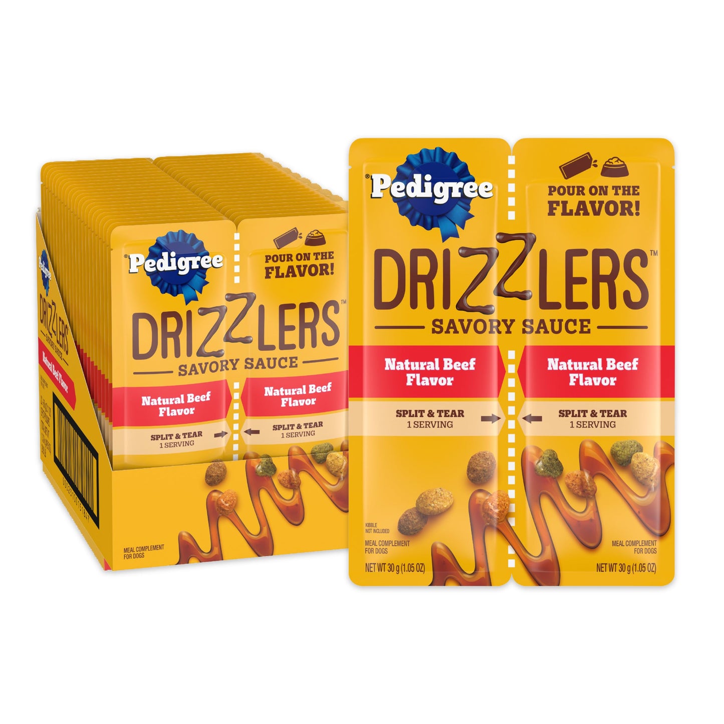 Pedigree Drizzlers for Dogs, Wet Dog Food Gravy Savory Sauce Multipack, 60g Dual-Serving Pouch, 16 Count, Pack of 2 (32 Pouches, 64 Servings Total)