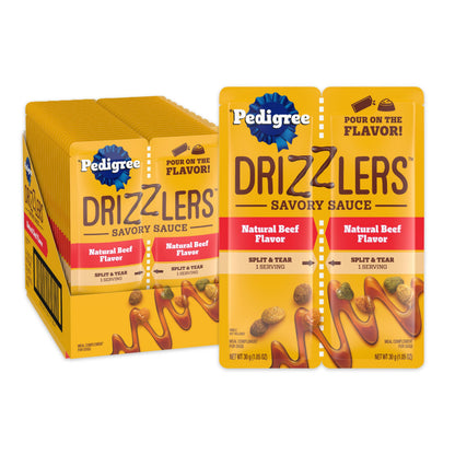 Pedigree Drizzlers for Dogs, Wet Dog Food Gravy Savory Sauce Multipack, 60g Dual-Serving Pouch, 16 Count, Pack of 2 (32 Pouches, 64 Servings Total)