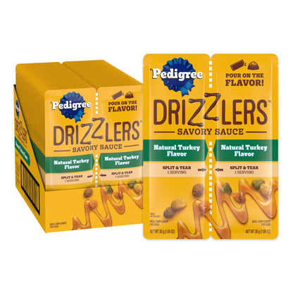 Pedigree Drizzlers for Dogs, Wet Dog Food Gravy Savory Sauce Multipack, 60g Dual-Serving Pouch, 16 Count, Pack of 2 (32 Pouches, 64 Servings Total)