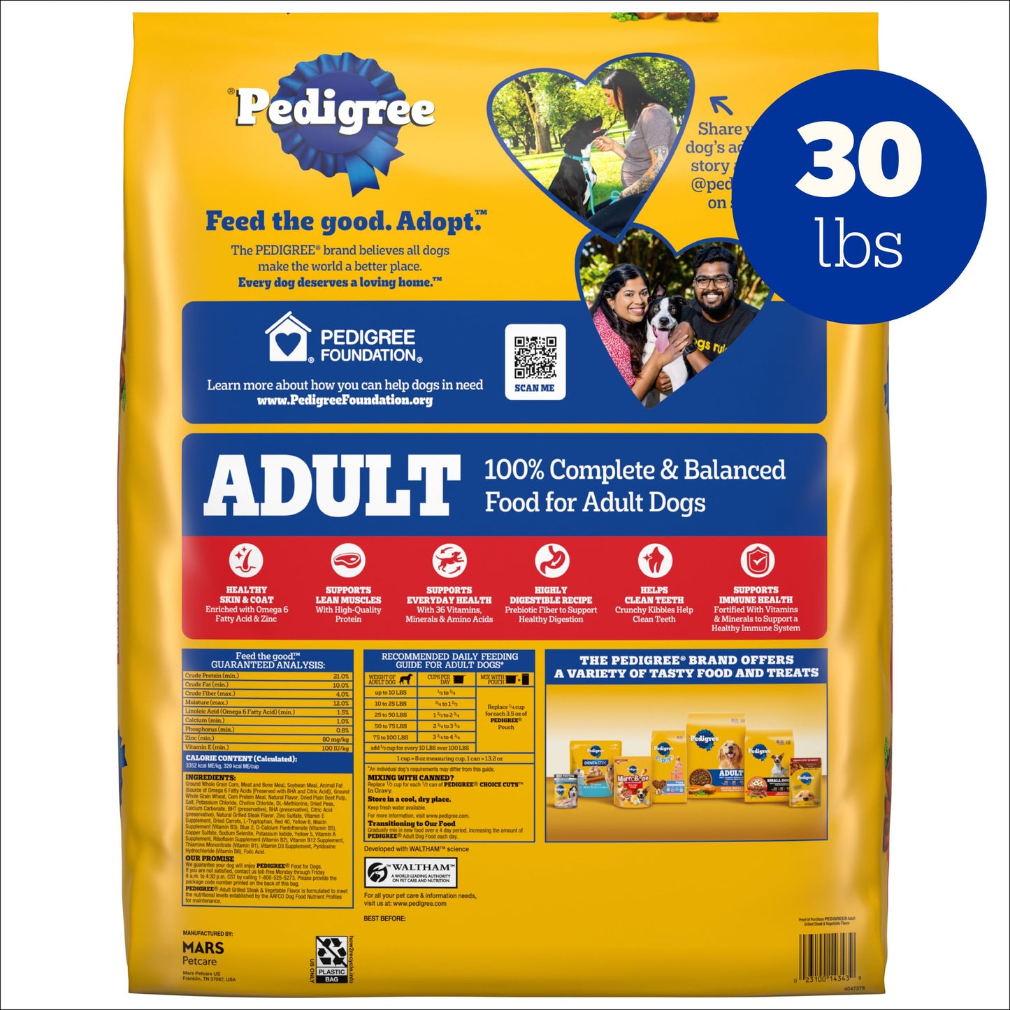 Pedigree Adult Dry Dog Food, Complete Nutrition, Grilled Steak & Vegetable Flavor, 18 lb. Bag