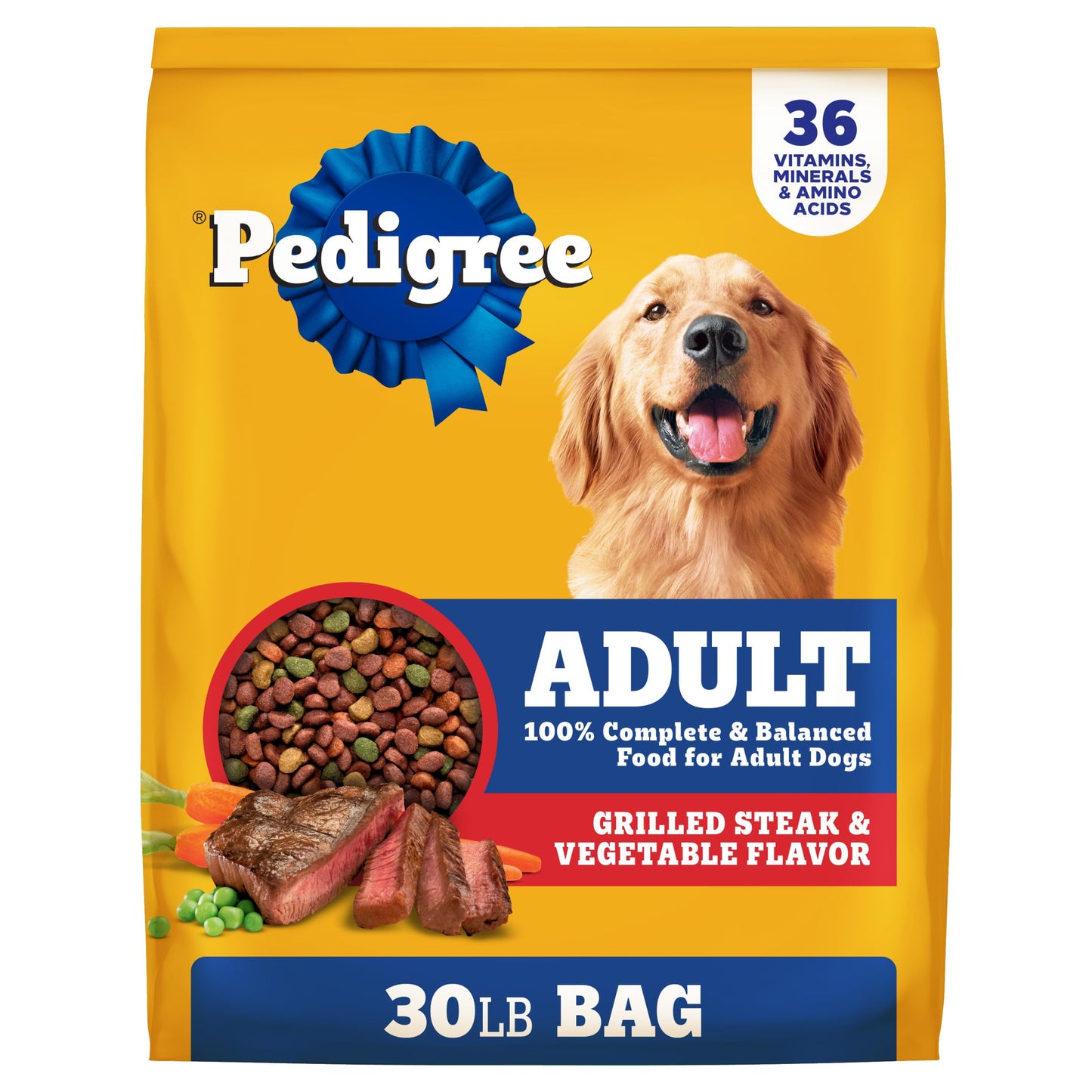 Pedigree Adult Dry Dog Food, Complete Nutrition, Grilled Steak & Vegetable Flavor, 18 lb. Bag