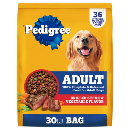 Pedigree Adult Dry Dog Food, Complete Nutrition, Grilled Steak & Vegetable Flavor, 18 lb. Bag