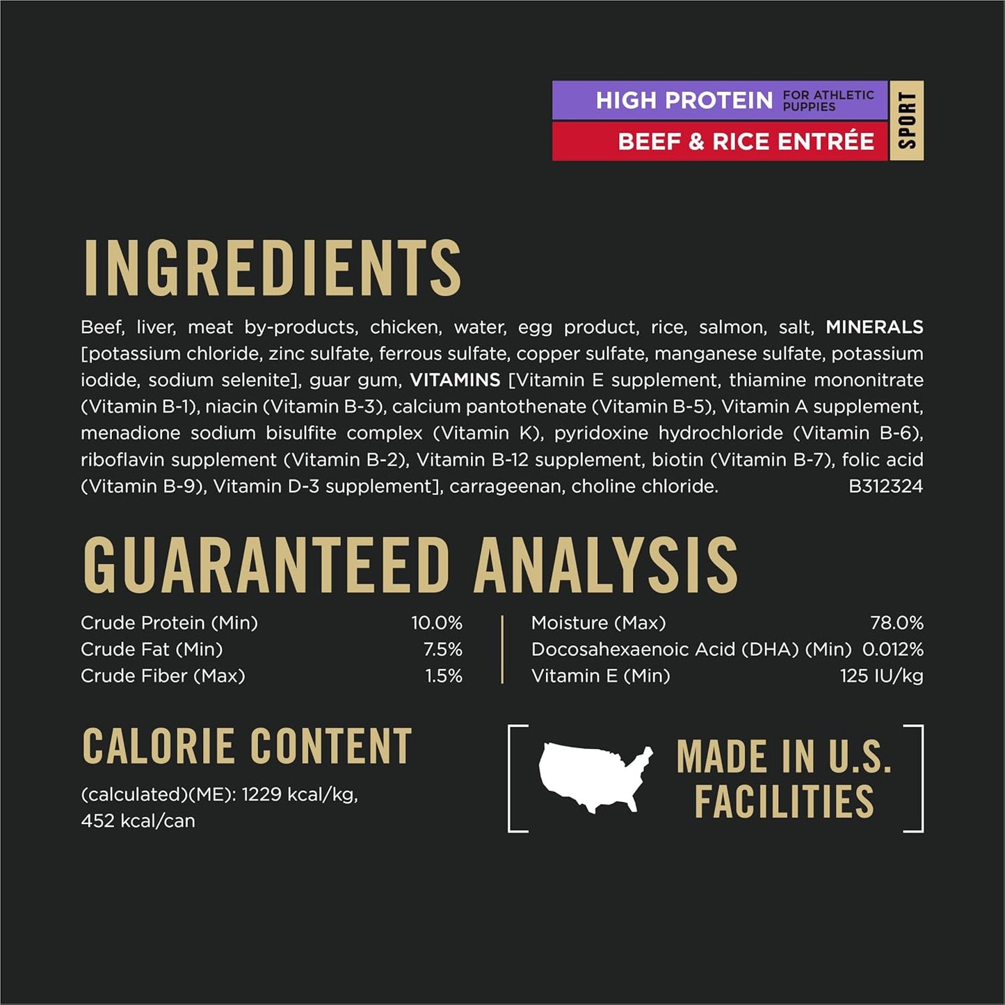 Purina Pro Plan Sport High Protein Wet Puppy Food Beef and Rice Entree and Chicken and Rice Entree Variety Pack - (Pack of 12) 13 oz. Cans