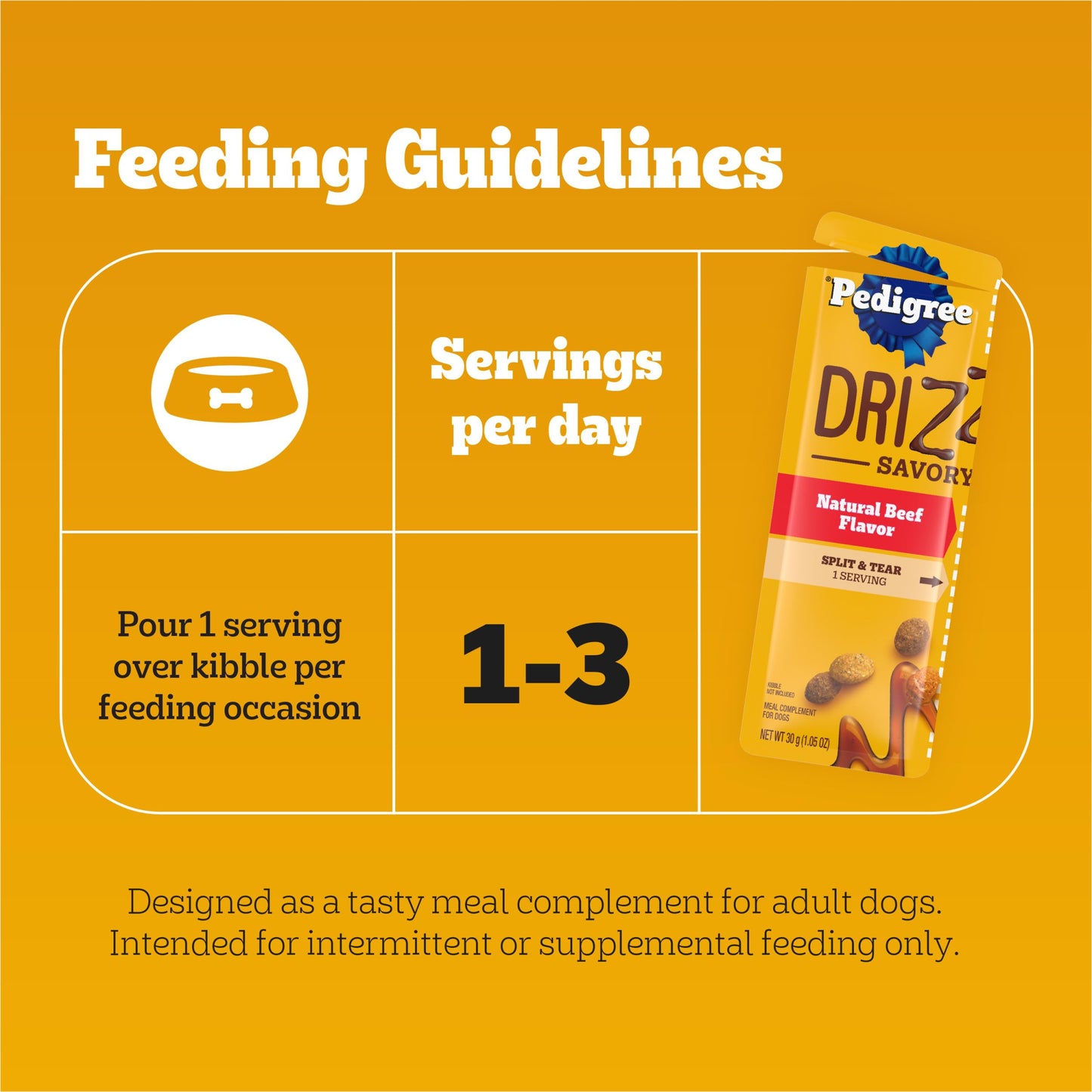 Pedigree Drizzlers for Dogs, Wet Dog Food Gravy Savory Sauce Multipack, 60g Dual-Serving Pouch, 16 Count, Pack of 2 (32 Pouches, 64 Servings Total)