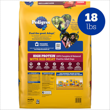Pedigree Dry Dog Food for Adult Dogs, High Protein, Beef and Lamb Flavor, 18 lb. Bag