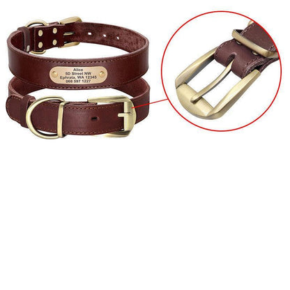 Custom Engraved Leather Dog Collar With Golden Nameplate - Personalized Identification For Medium To Large Dogs